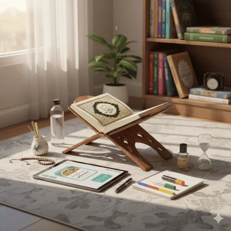 Quran Learning Environment – 10 daily routines to improve focus and consistency in Quran study.